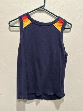 Evereve Navy Top with Red and Yellow Shoulder Accents